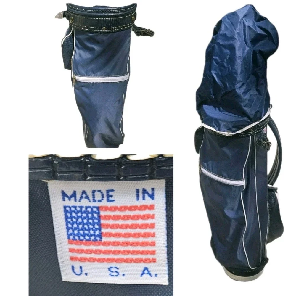 VTG Hot-Z Retro Golf Bag 6 Way Leather & Canvas Original Rain Cover MADE‎ IN USA